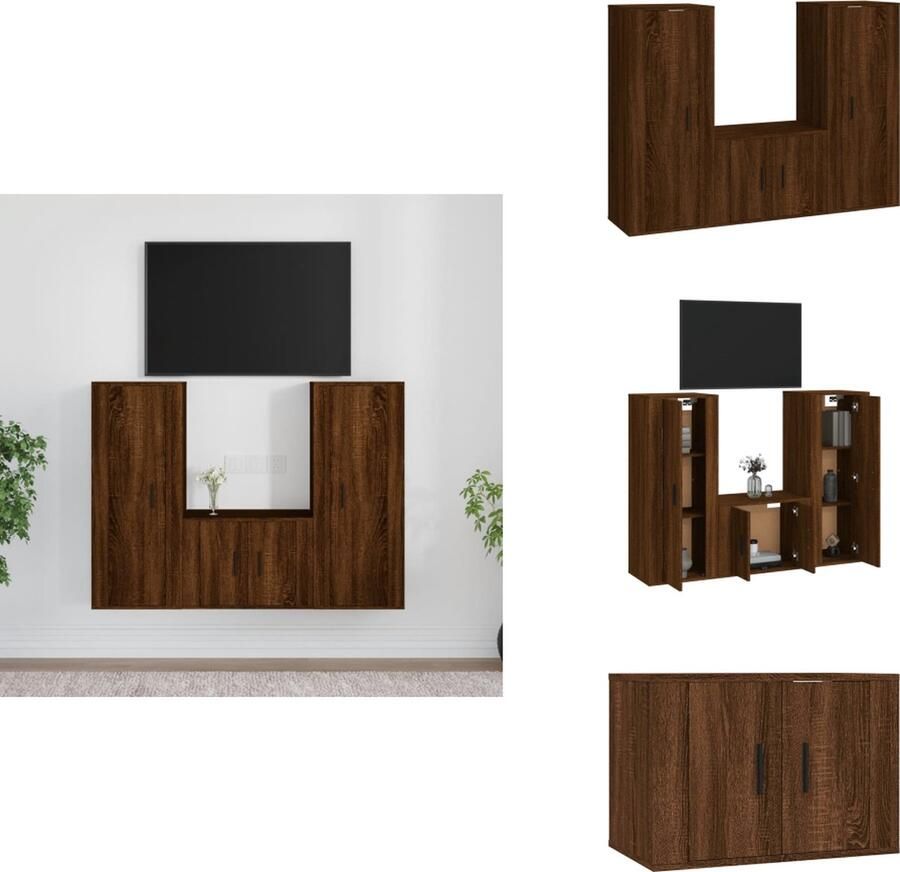 VidaXL Tv-kast Tv-kasten Tv-meubel Hifi-meubel 3-delige Tv-meubelset bewerkt hout bruineikenkleurig - Foto 3