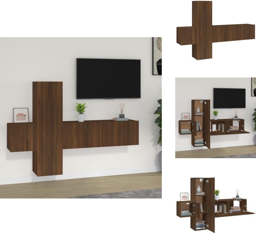 VidaXL Tv-kast Tv-kasten Tv-meubel Hifi-meubel 3-delige Tv-meubelset bewerkt hout bruin eikenkleur