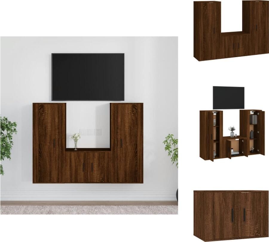 VidaXL Tv-kast Tv-kasten Tv-meubel Hifi-meubel 3-delige Tv-meubelset bewerkt hout bruineikenkleurig - Foto 8