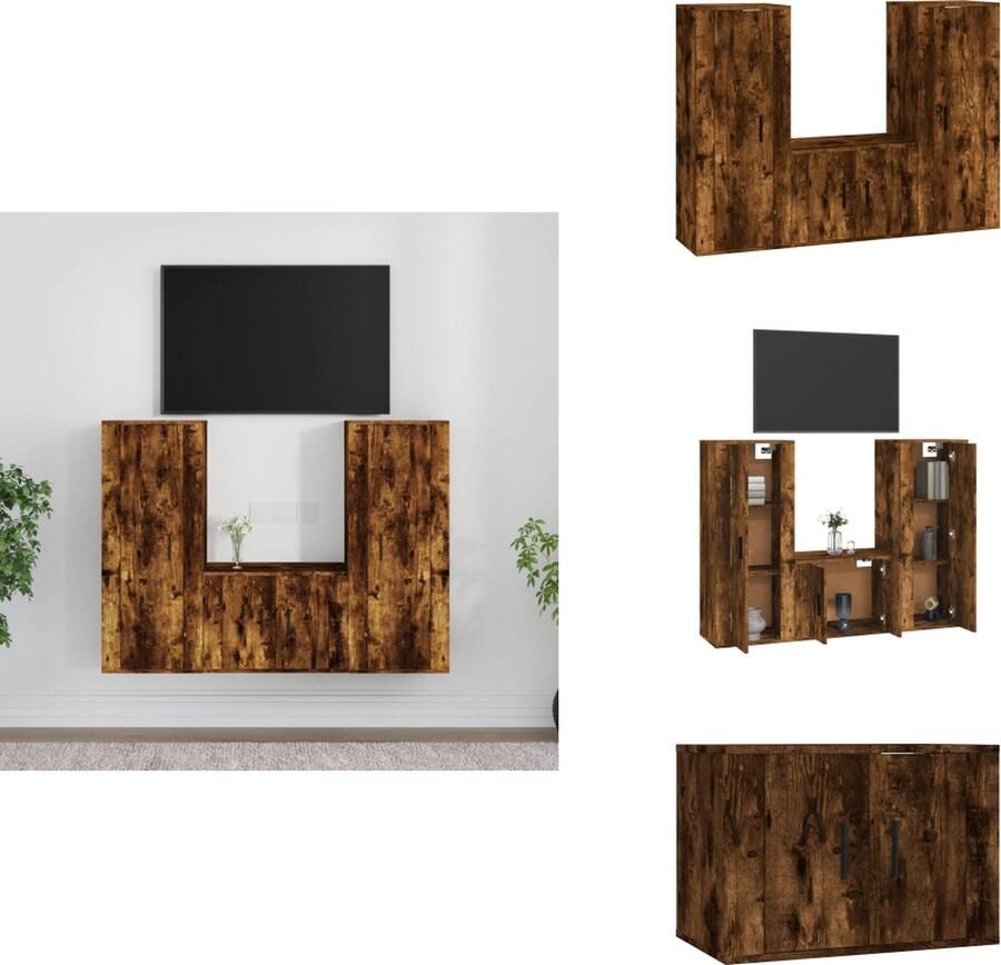 VidaXL Tv-kast Tv-kasten Tv-meubel Hifi-meubel 3-delige Tv-meubelset bewerkt hout gerookt eikenkleurig