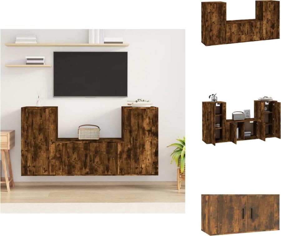 VidaXL Tv-kast Tv-kasten Tv-meubel Hifi-meubel 3-delige Tv-meubelset bewerkt hout gerookt eikenkleurig