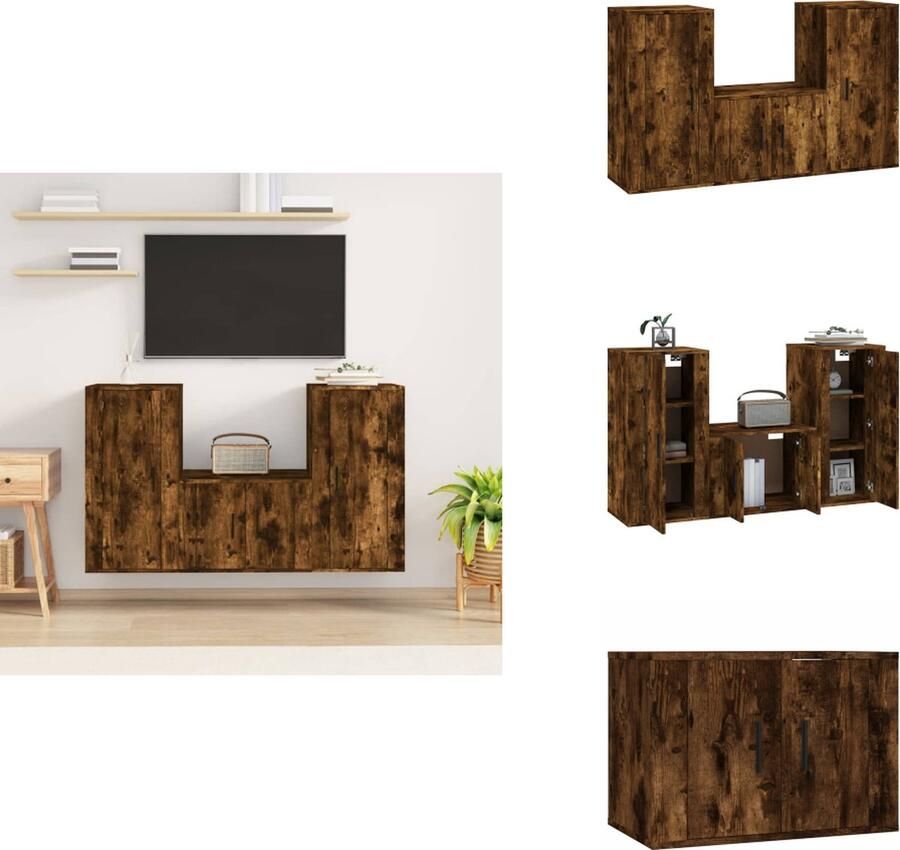 VidaXL Tv-kast Tv-kasten Tv-meubel Hifi-meubel 3-delige Tv-meubelset bewerkt hout gerookt eikenkleurig
