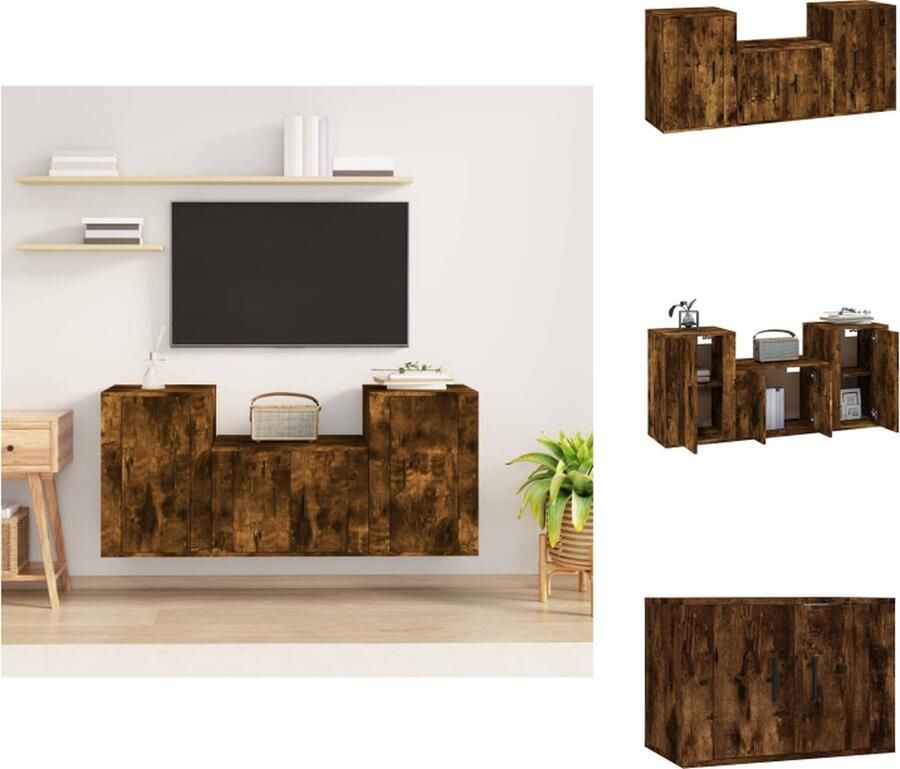 VidaXL Tv-kast Tv-kasten Tv-meubel Hifi-meubel 3-delige Tv-meubelset bewerkt hout gerookt eikenkleurig