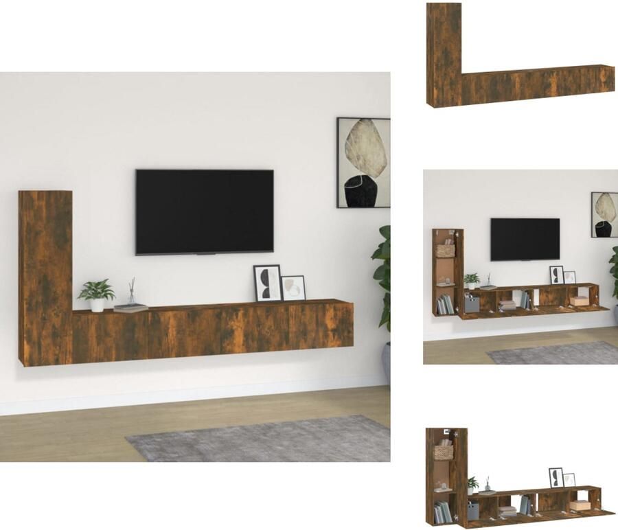 VidaXL Tv-kast Tv-kasten Tv-meubel Hifi-meubel 3-delige Tv-meubelset bewerkt hout gerookt eikenkleurig