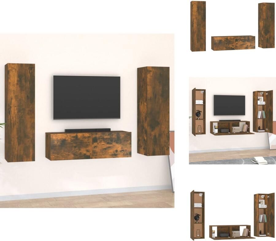 VidaXL Tv-kast Tv-kasten Tv-meubel Hifi-meubel 3-delige Tv-meubelset bewerkt hout gerookt eikenkleurig