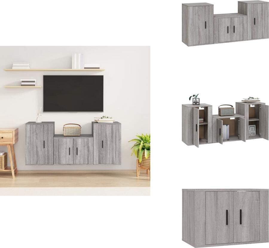 VidaXL Tv-kast Tv-kasten Tv-meubel Hifi-meubel 3-delige Tv-meubelset bewerkt hout grijs sonoma eikenkleurig