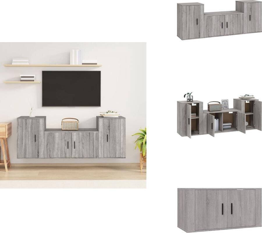 VidaXL Tv-kast Tv-kasten Tv-meubel Hifi-meubel 3-delige Tv-meubelset bewerkt hout grijs sonoma eikenkleurig