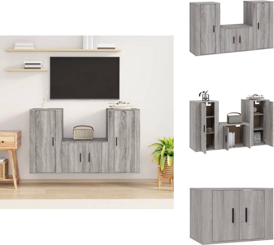 VidaXL Tv-kast Tv-kasten Tv-meubel Hifi-meubel 3-delige Tv-meubelset bewerkt hout grijs sonoma eikenkleurig - Foto 2