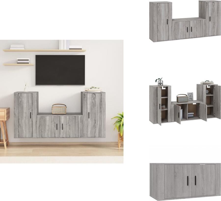 VidaXL Tv-kast Tv-kasten Tv-meubel Hifi-meubel 3-delige Tv-meubelset bewerkt hout grijs sonoma eikenkleurig