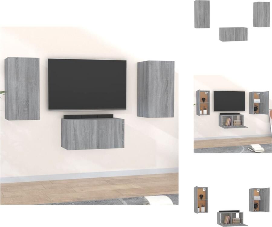 VidaXL Tv-kast Tv-kasten Tv-meubel Hifi-meubel 3-delige Tv-meubelset bewerkt hout grijs sonoma eikenkleurig
