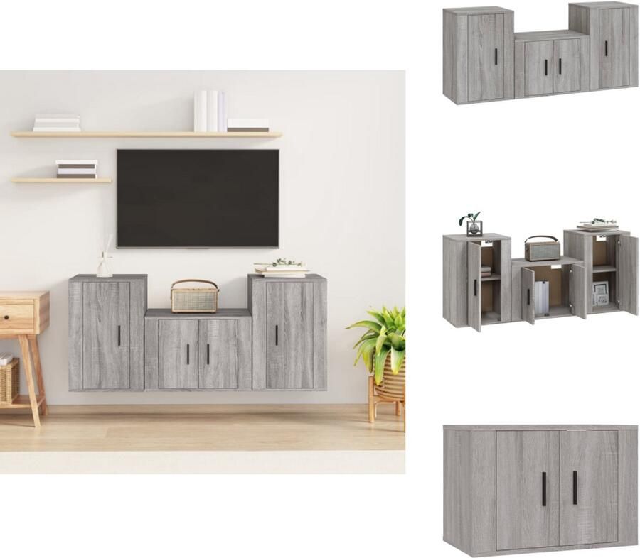 VidaXL Tv-kast Tv-kasten Tv-meubel Hifi-meubel 3-delige Tv-meubelset bewerkt hout grijs sonoma eikenkleurig - Foto 2