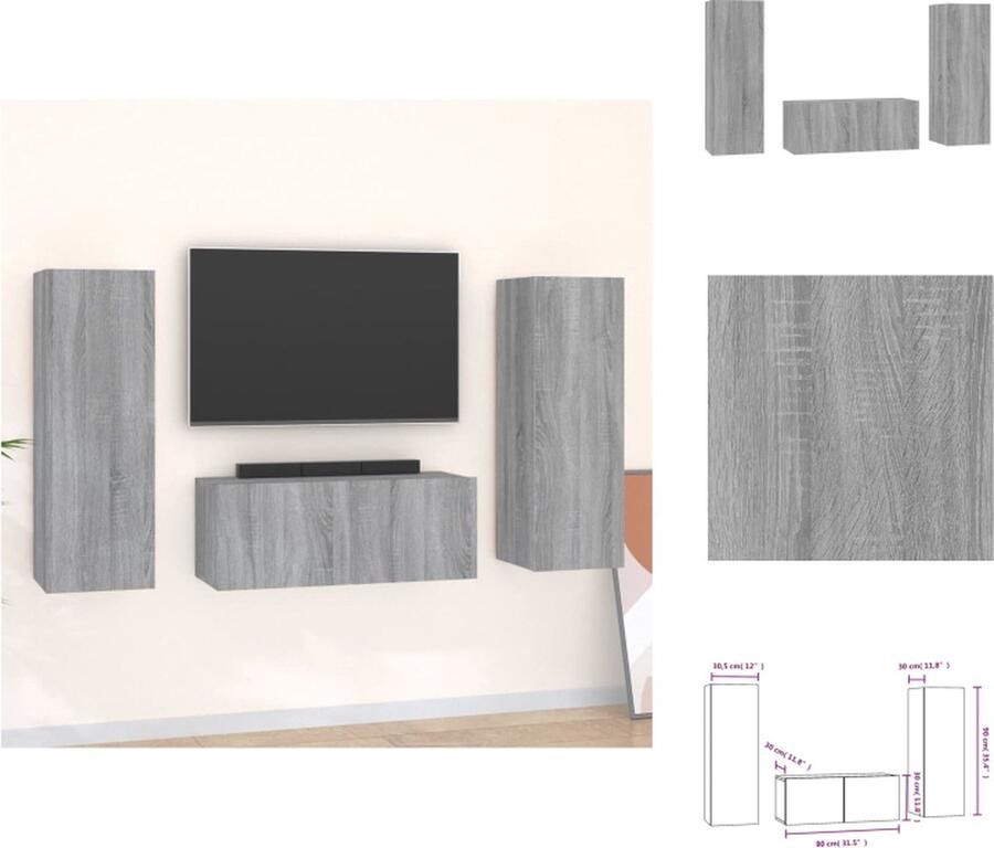 VidaXL Tv-kast Tv-kasten Tv-meubel Hifi-meubel 3-delige Tv-meubelset bewerkt hout grijs sonoma eikenkleurig