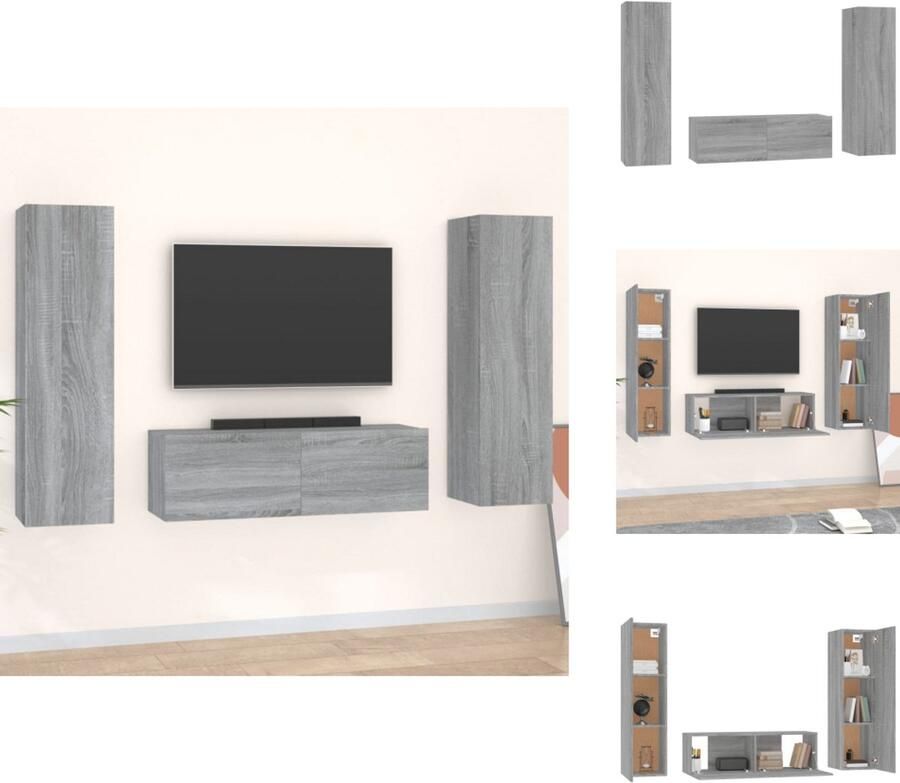 VidaXL Tv-kast Tv-kasten Tv-meubel Hifi-meubel 3-delige Tv-meubelset bewerkt hout grijs sonoma eikenkleurig