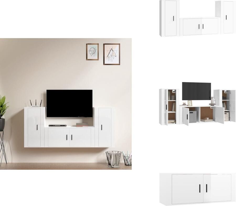 VidaXL Tv-kast Tv-kasten Tv-meubel Hifi-meubel 3-delige Tv-meubelset bewerkt hout hoogglans wit