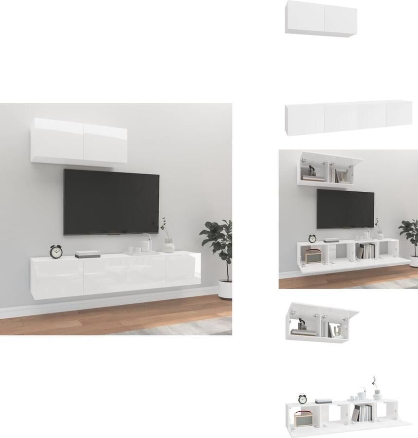 VidaXL Tv-kast Tv-kasten Tv-meubel Hifi-meubel 3-delige Tv-meubelset bewerkt hout hoogglans wit