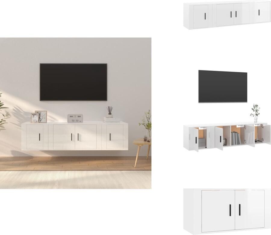 VidaXL Tv-kast Tv-kasten Tv-meubel Hifi-meubel 3-delige Tv-meubelset bewerkt hout hoogglans wit