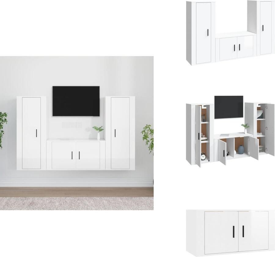 VidaXL Tv-kast Tv-kasten Tv-meubel Hifi-meubel 3-delige Tv-meubelset bewerkt hout hoogglans wit