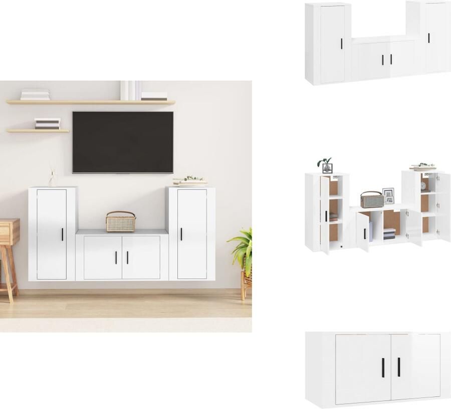 VidaXL Tv-kast Tv-kasten Tv-meubel Hifi-meubel 3-delige Tv-meubelset bewerkt hout hoogglans wit