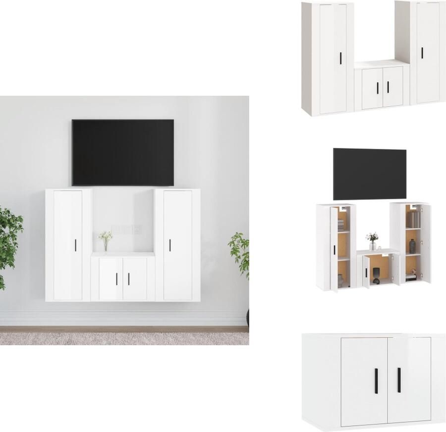 VidaXL Televisiekastenset Hoogglans wit 1x tv-meubel- 57x34.5x40cm 2x tv-meubel- 40x34.5x80cm Kast