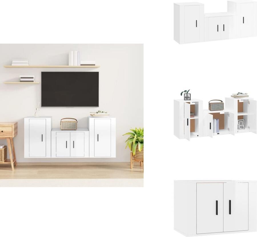 VidaXL Televisiekastenset Hoogglans wit 1x tv-meubel- 57x34.5x40cm 2x tv-meubel- 40x34.5x80cm Kast - Foto 2