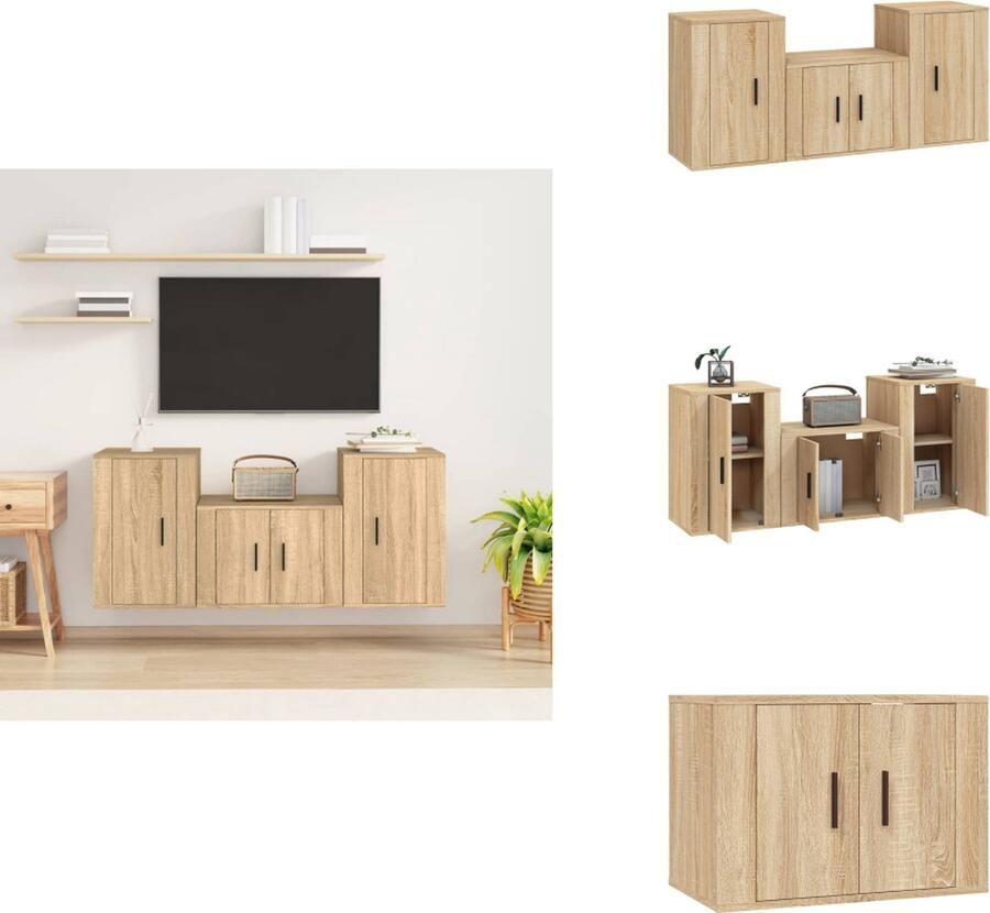VidaXL Tv-kast Tv-kasten Tv-meubel Hifi-meubel 3-delige Tv-meubelset bewerkt hout sonoma eikenkleurig
