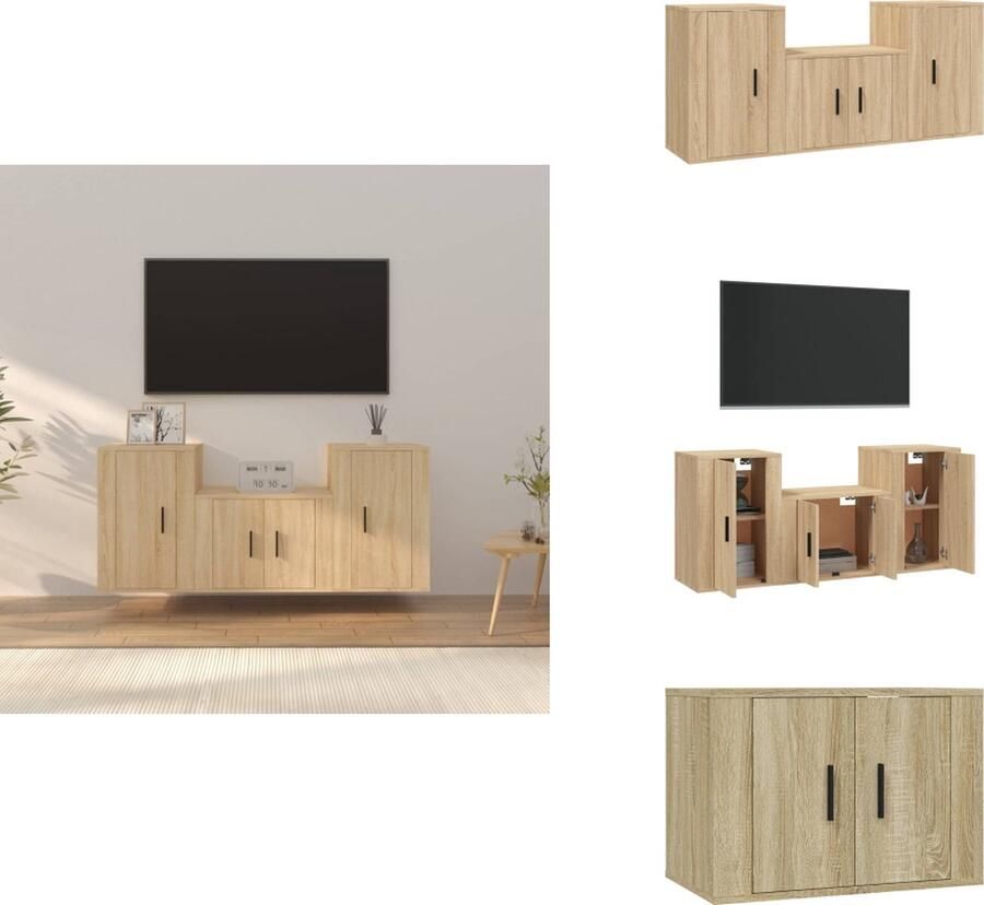 VidaXL TV-meubelset Sonoma eiken Klassiek design Ruime opbergruimte Wandgemonteerd Stofvrije deuren 3-delige set (B x D x H) 57 x 34.5 x 40 cm 2 x 40 x 34.5 x 60 cm Kast