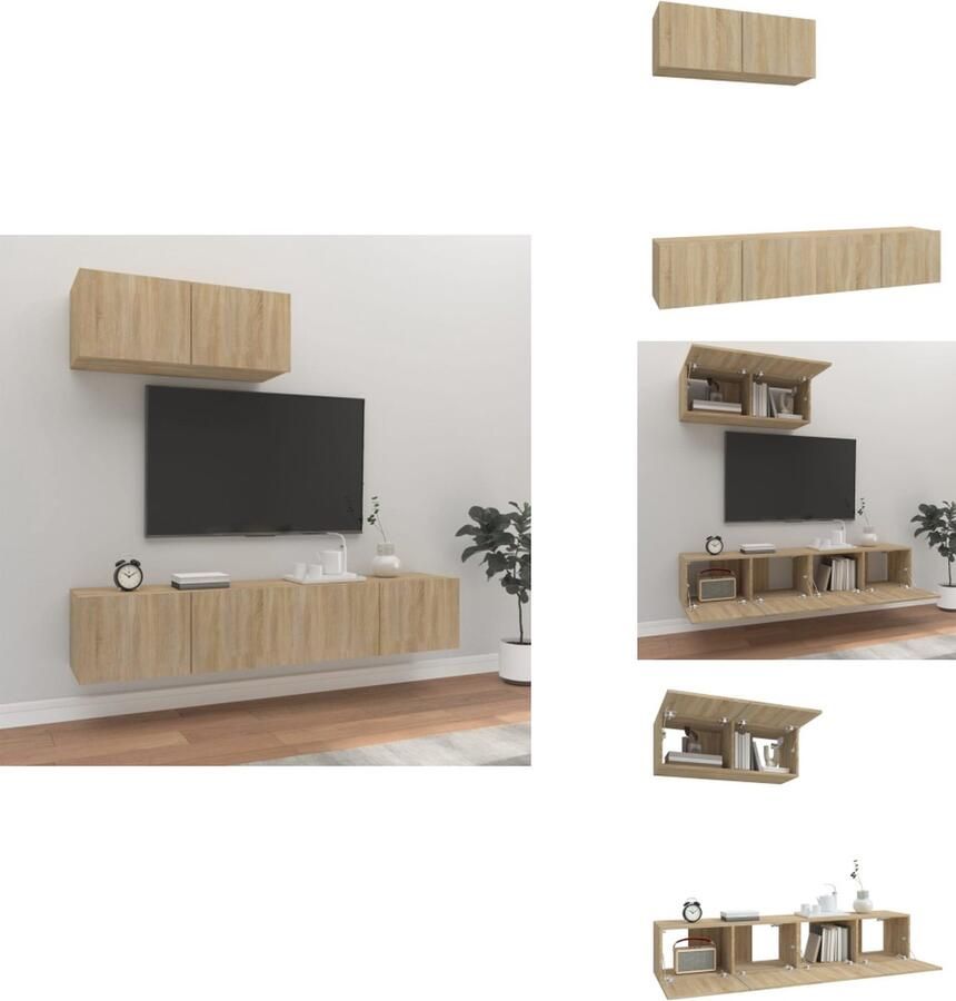 VidaXL Tv-kast Tv-kasten Tv-meubel Hifi-meubel 3-delige Tv-meubelset bewerkt hout sonoma eikenkleurig - Foto 2