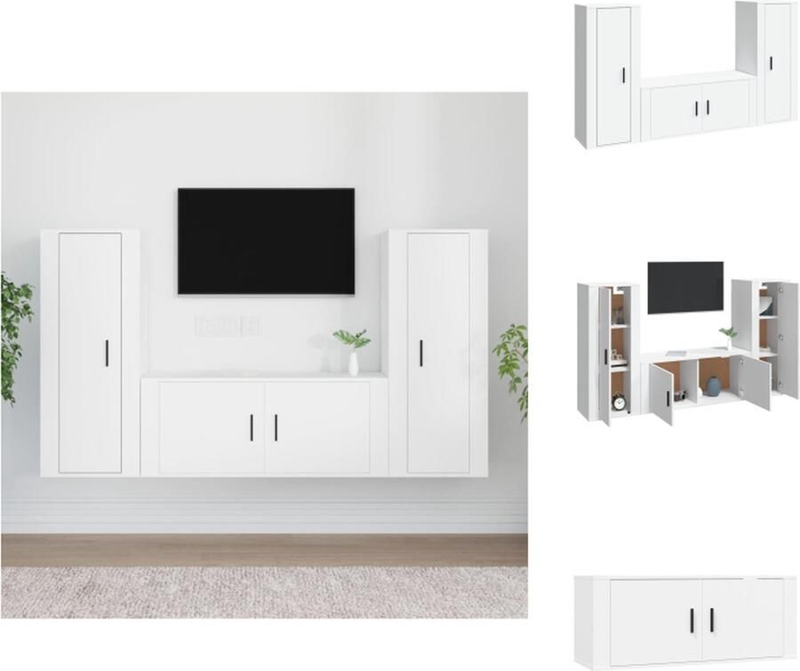 VidaXL Televisiekastenset Klassiek Hout Wit 2x 40x34.5x100 cm en 1x 100x34.5x40 cm Kast