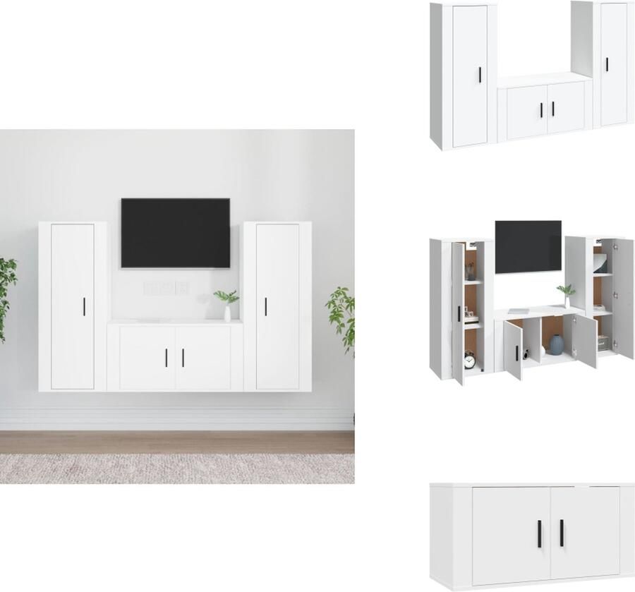 VidaXL Klassieke Televisiekastenset Bewerkt hout Wandgemonteerd 2x40x34.5x100 cm 1x80x34.5x40 cm Kast