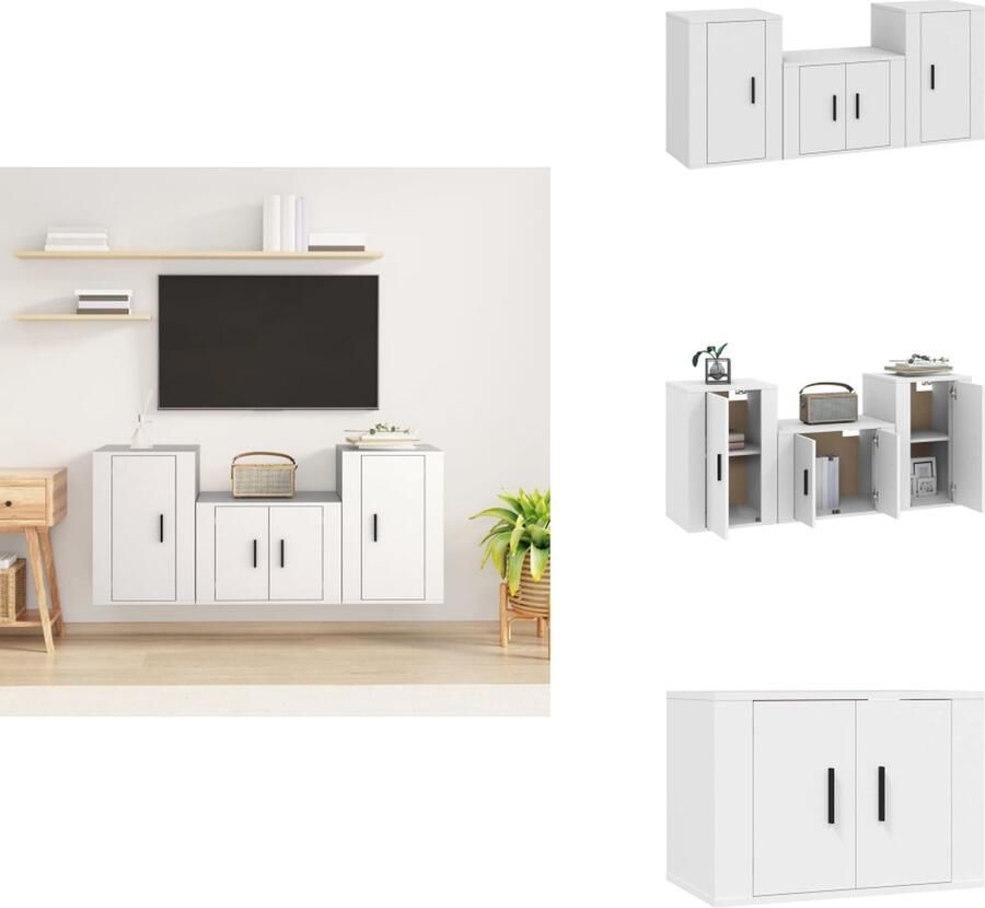 VidaXL Tv-kast Tv-kasten Tv-meubel Hifi-meubel 3-delige Tv-meubelset bewerkt hout wit