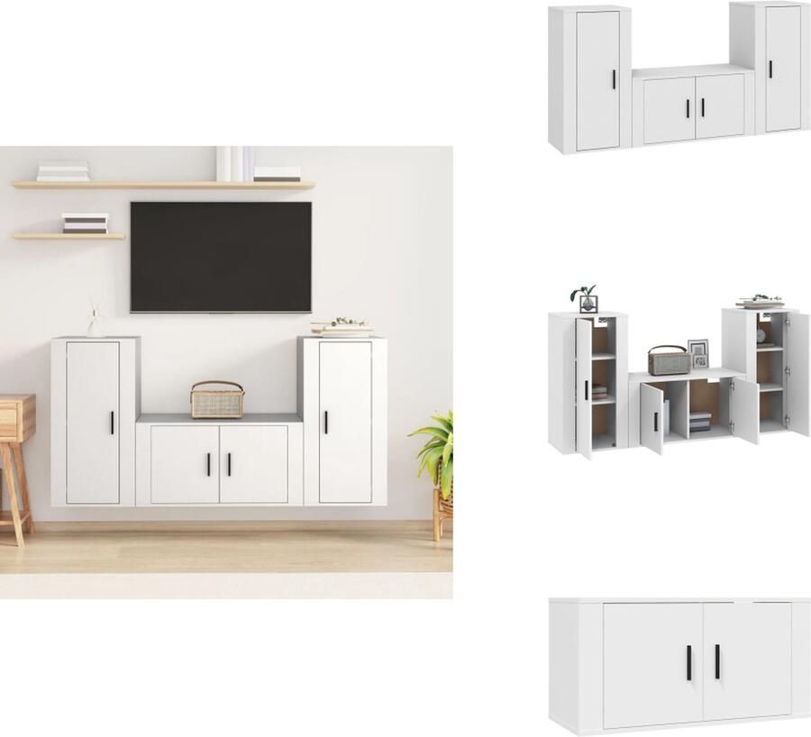 VidaXL Klassieke Televisiekastenset TV-meubel 80x34.5x40cm + 2x 40x34.5x80cm Wit Kast