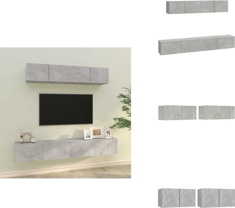 VidaXL Tv-kast Tv-kasten Tv-meubel Hifi-meubel 4-delige Tv-meubelset bewerkt hout betongrijs