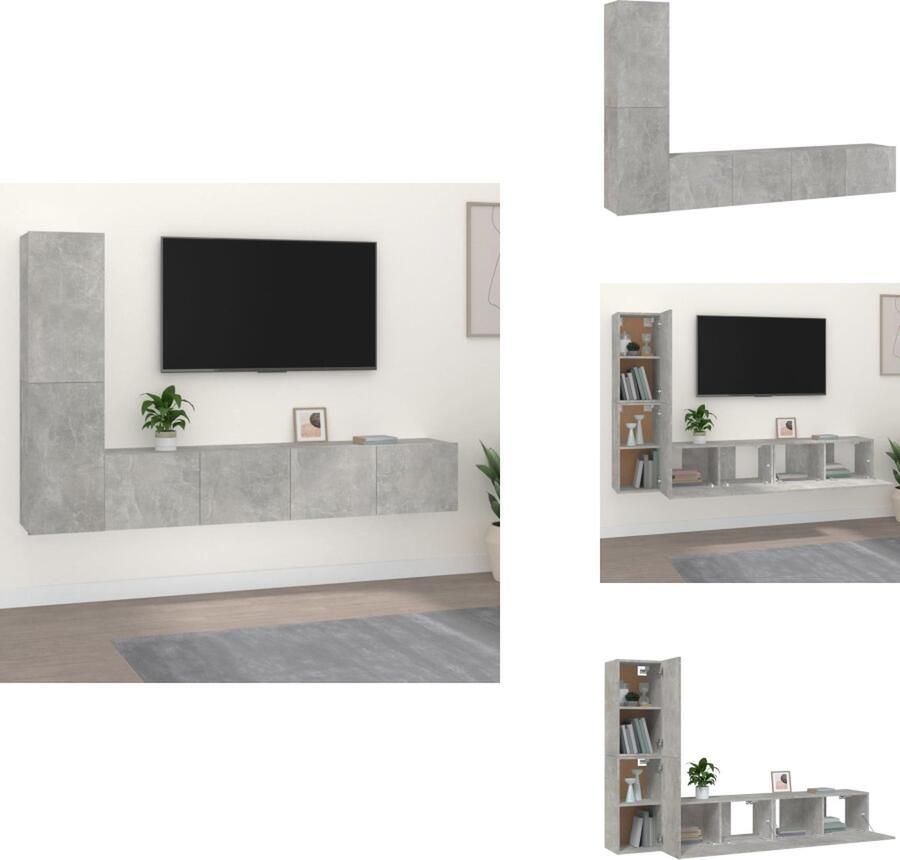 VidaXL Tv-kast Tv-kasten Tv-meubel Hifi-meubel 4-delige Tv-meubelset bewerkt hout betongrijs