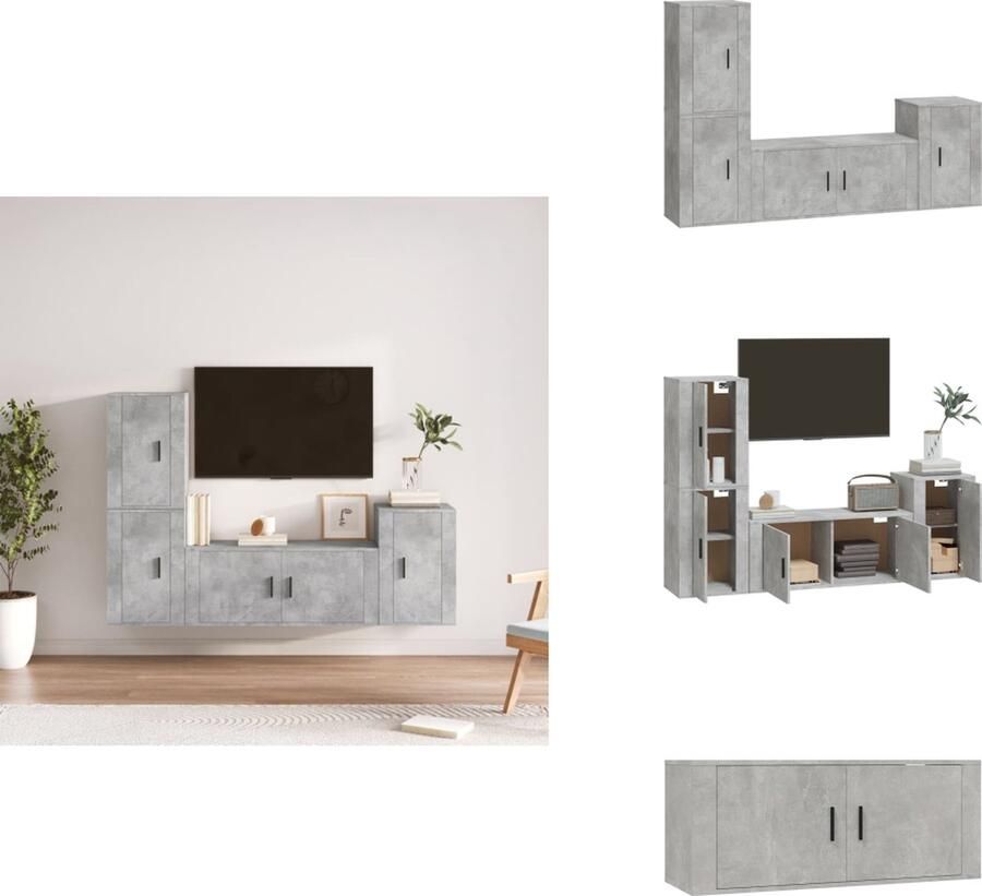 VidaXL Tv-kast Tv-kasten Tv-meubel Hifi-meubel 4-delige Tv-meubelset bewerkt hout betongrijs