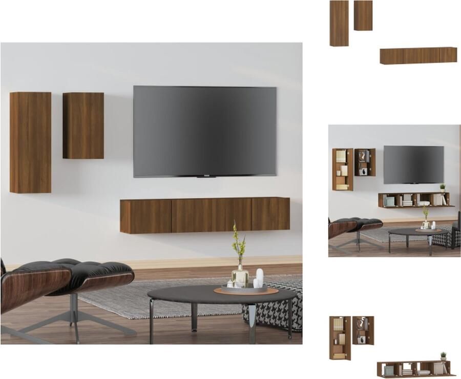 VidaXL Tv-kast Tv-kasten Tv-meubel Hifi-meubel 4-delige Tv-meubelset bewerkt hout bruineikenkleurig - Foto 9