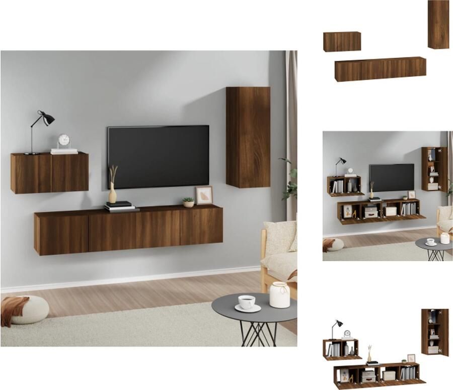 VidaXL Tv-kast Tv-kasten Tv-meubel Hifi-meubel 4-delige Tv-meubelset bewerkt hout bruineikenkleurig