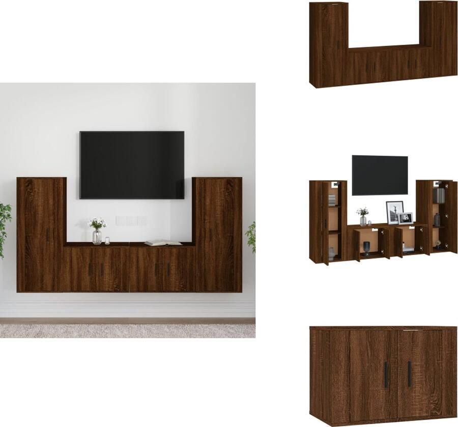VidaXL Tv-kast Tv-kasten Tv-meubel Hifi-meubel 4-delige Tv-meubelset bewerkt hout bruineikenkleurig - Foto 3