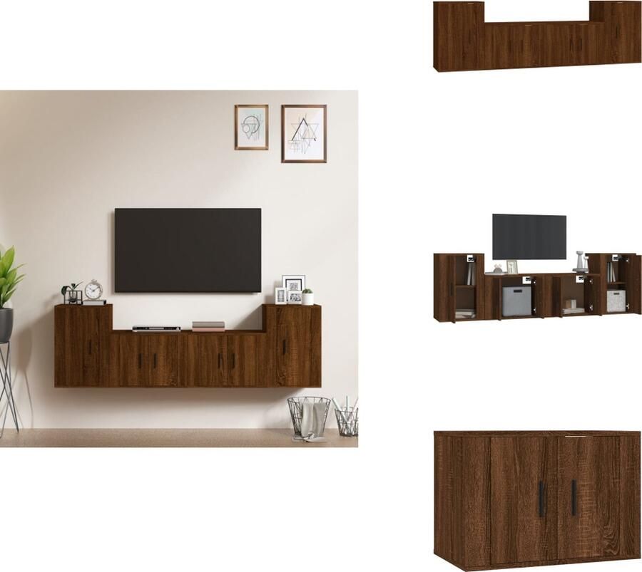 VidaXL Tv-kast Tv-kasten Tv-meubel Hifi-meubel 4-delige Tv-meubelset bewerkt hout bruineikenkleurig - Foto 4