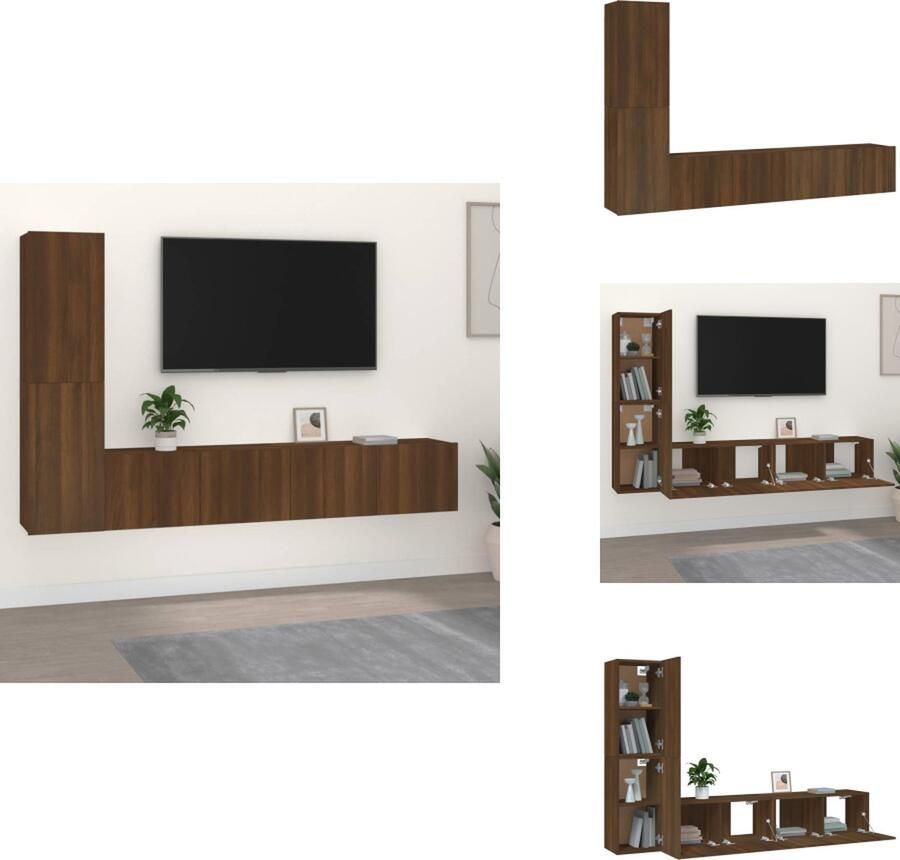 VidaXL Tv-kast Tv-kasten Tv-meubel Hifi-meubel 4-delige Tv-meubelset bewerkt hout bruineikenkleurig - Foto 2