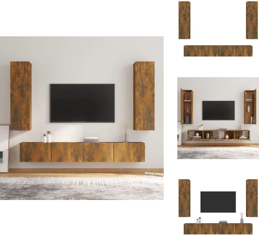 VidaXL Tv-kast Tv-kasten Tv-meubel Hifi-meubel 4-delige Tv-meubelset bewerkt hout gerookt eikenkleurig