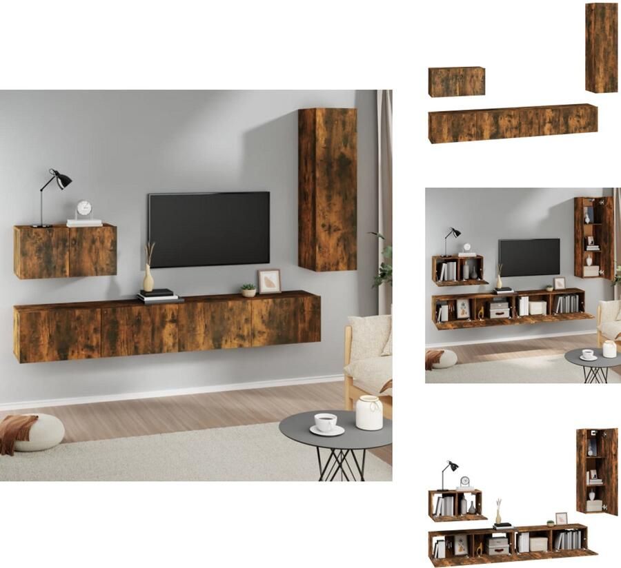 VidaXL Tv-kast Tv-kasten Tv-meubel Hifi-meubel 4-delige Tv-meubelset bewerkt hout gerookt eikenkleurig
