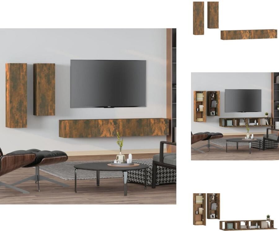 VidaXL Klassieke televisiekastenset TV-meubel 30.5x30x90 cm 30.5x30x60 cm 80x30x30 cm Gerookt eiken Kast - Foto 5