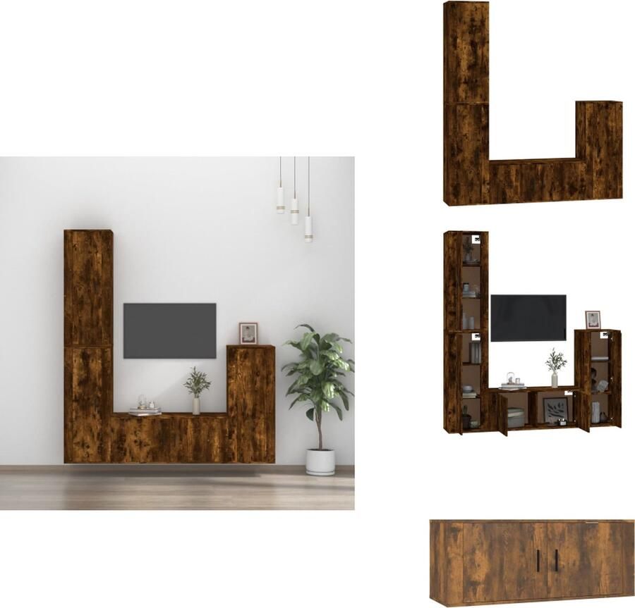 VidaXL Tv-kast Tv-kasten Tv-meubel Hifi-meubel 4-delige Tv-meubelset bewerkt hout gerookt eikenkleurig