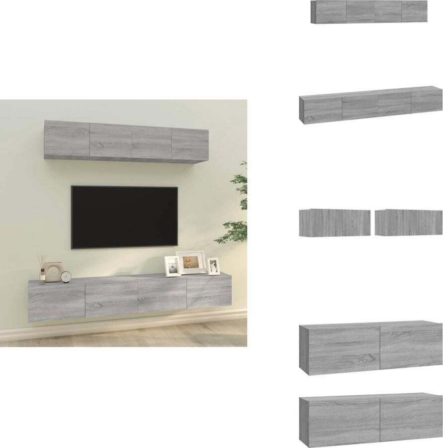 VidaXL Tv-kast Tv-kasten Tv-meubel Hifi-meubel 4-delige Tv-meubelset bewerkt hout grijs sonoma eikenkleurig