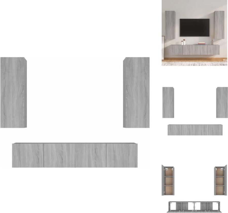 VidaXL Tv-kast Tv-kasten Tv-meubel Hifi-meubel 4-delige Tv-meubelset bewerkt hout grijs sonoma eikenkleurig
