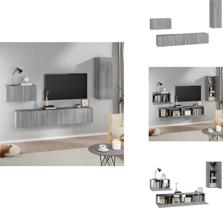 VidaXL Tv-kast Tv-kasten Tv-meubel Hifi-meubel 4-delige Tv-meubelset bewerkt hout grijs sonoma eikenkleurig - Foto 2