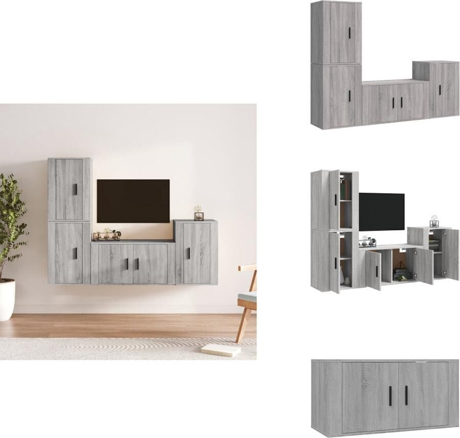 VidaXL Tv-kast Tv-kasten Tv-meubel Hifi-meubel 4-delige Tv-meubelset bewerkt hout grijs sonoma eikenkleurig