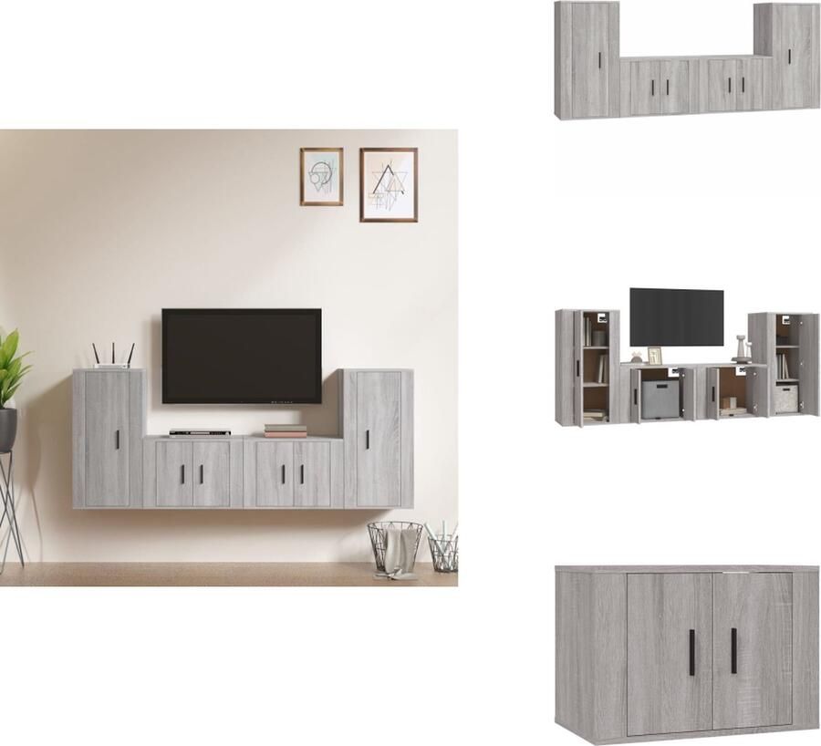 VidaXL Tv-kast Tv-kasten Tv-meubel Hifi-meubel 4-delige Tv-meubelset bewerkt hout grijs sonoma eikenkleurig