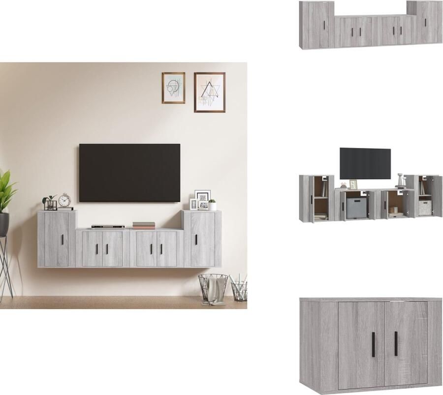 VidaXL Tv-kast Tv-kasten Tv-meubel Hifi-meubel 4-delige Tv-meubelset bewerkt hout grijs sonoma eikenkleurig
