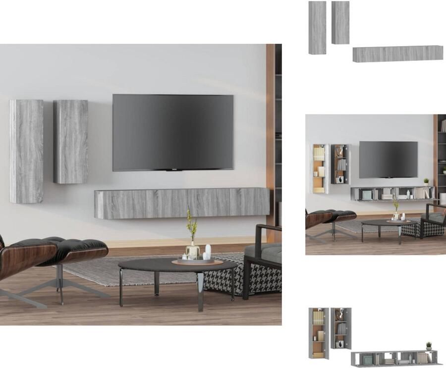 VidaXL Tv-kast Tv-kasten Tv-meubel Hifi-meubel 4-delige Tv-meubelset bewerkt hout grijs sonoma eikenkleurig - Foto 6